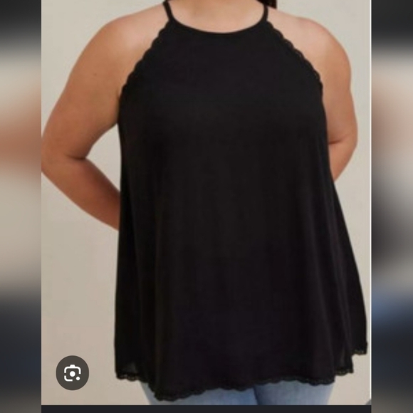 torrid Tops - Torrid 2x Gauze Lace Trim Goddess Neck Tank